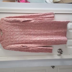 Knitted sweater dress size L coral and white